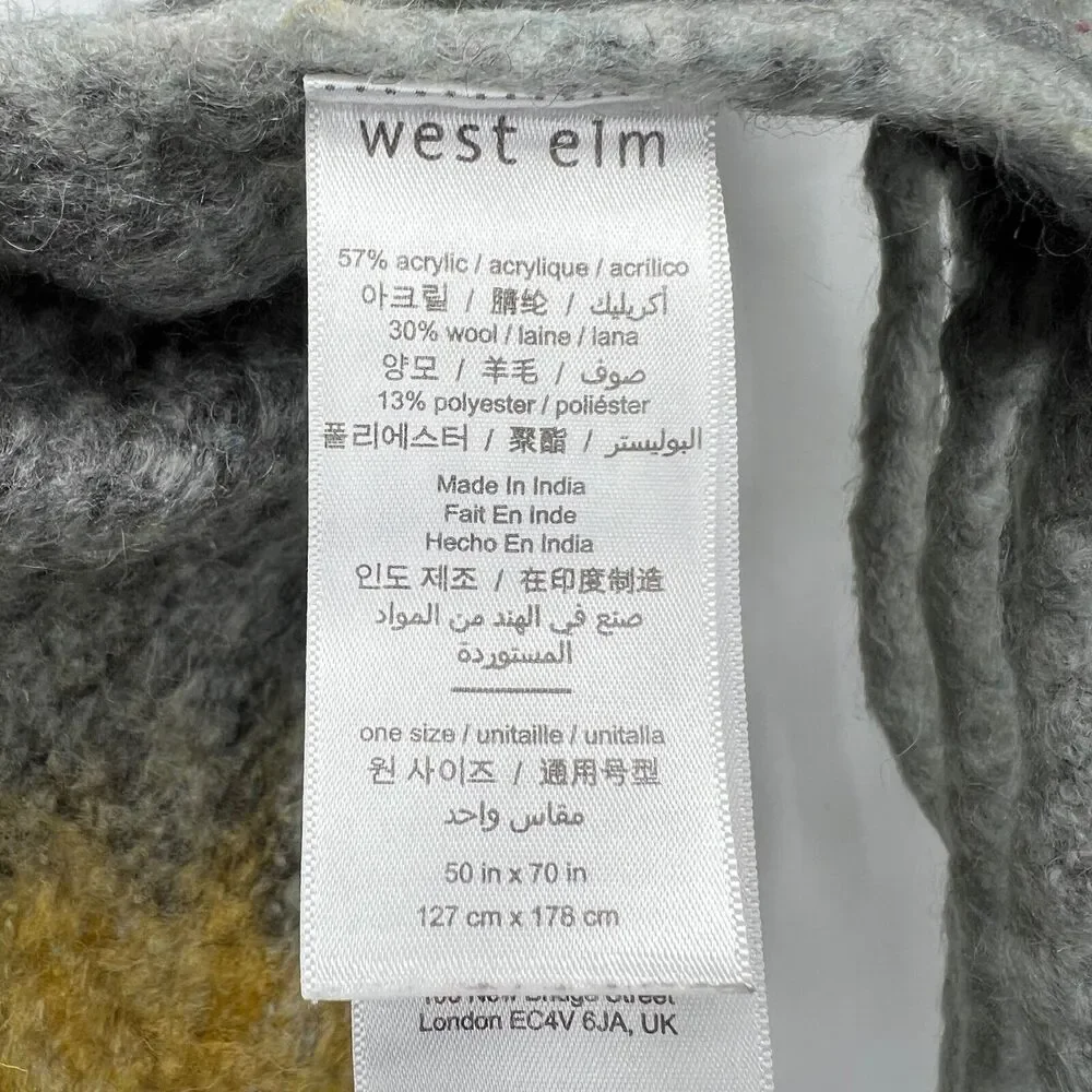 West Elm Gray and Teal Fleece Blanket 50 in x 70 in